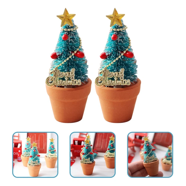 2 Pcs Dollhouse Christmas Tree Pine Needle Decor Potted Plant