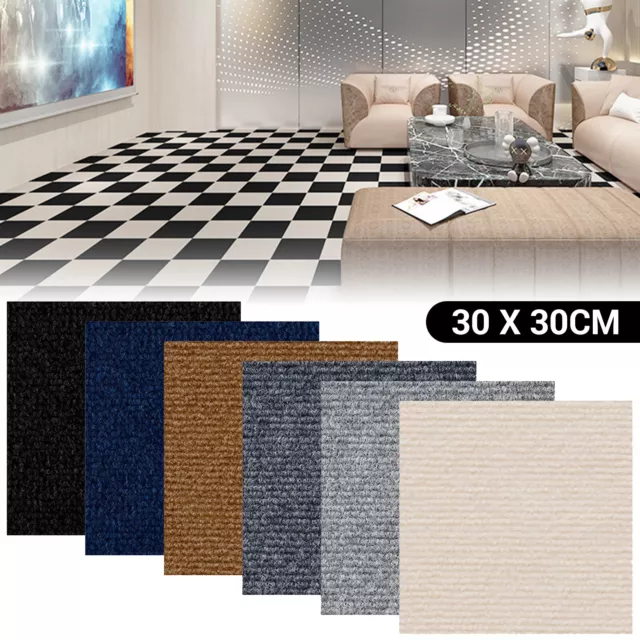 30 x 30cm Self Adhesive Carpet Floor Tiles Anti-Slip DIY Easy to Peel and Stick