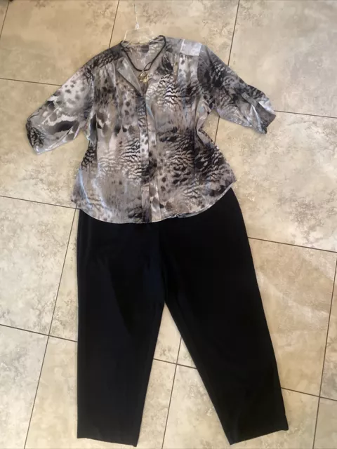 Women’s Plus Size Outfit: 2X Blouse; 20W Pants; NWOT Necklace. EUC! 2XB