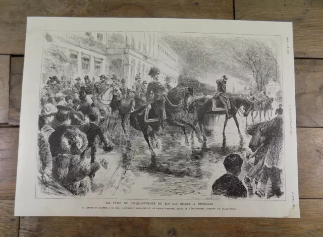 Gravure 1885, Belgique Le Cinquantenaire du Roi , Bruxelles