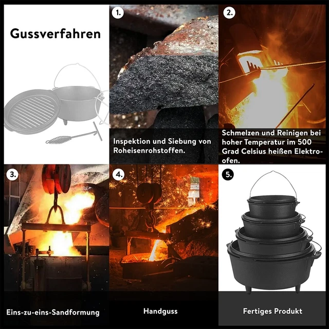 Dutch Oven Feuertopf Kochtopf Gusseisen Deckelheber Gusstopf Potjie Camping 8
