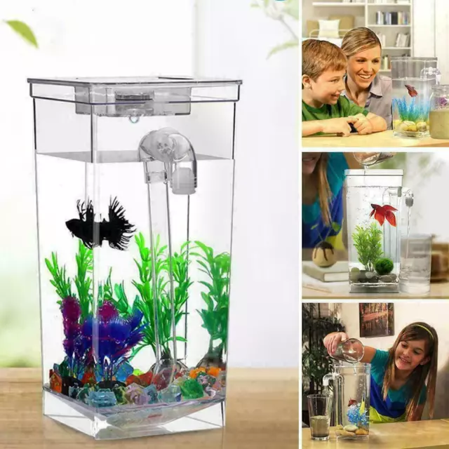 Kids Fish Tank Self Cleaning Small Desktop Fish Aquarium LED Easy Clean M5Z4