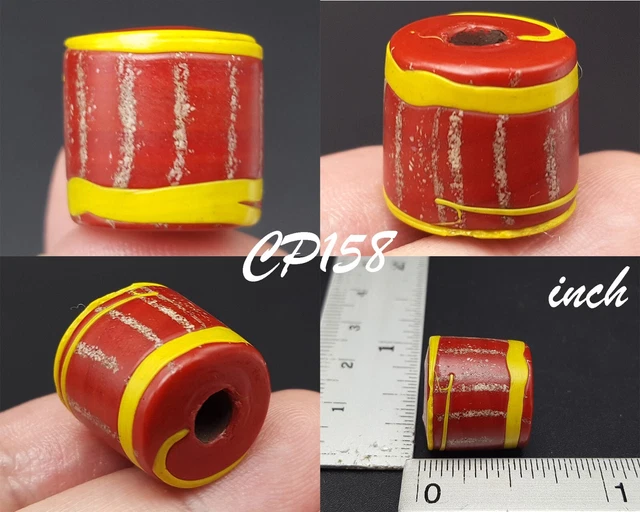 Very Rare Yellow & Red Islamic Mosaic Paste Glass Tube Bead Decorated #CP158a