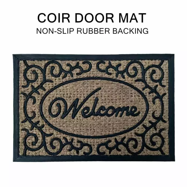 Coir Door Mat Welcome Entry Front Home Floor Mats Non-Slip Rubber Backing Outdoo