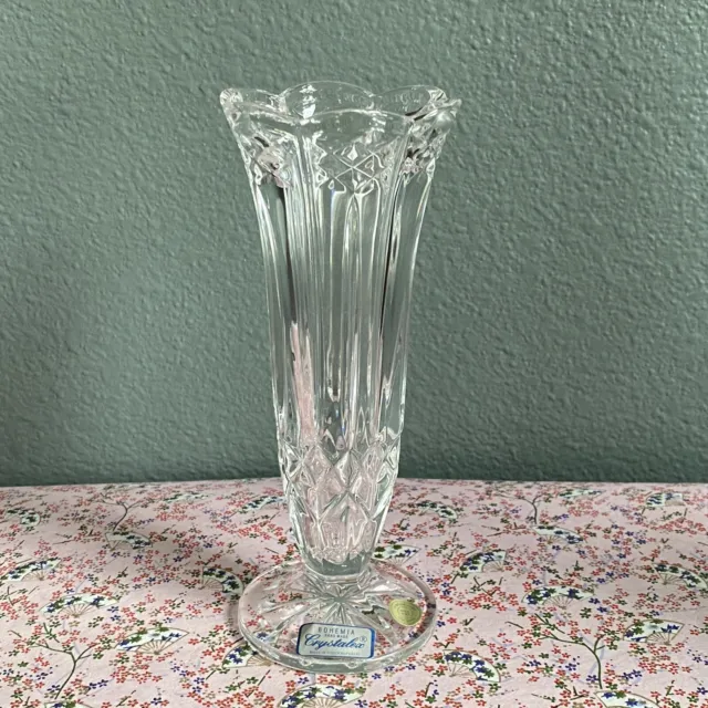 Bohemian Czech Republic Crystalex 7 in Bud Vase Hand Cut 24% Lead Glass Classic