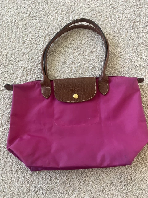 Longchamp Le Pliage Shopping Tote Pink Nylon British Tan Leather