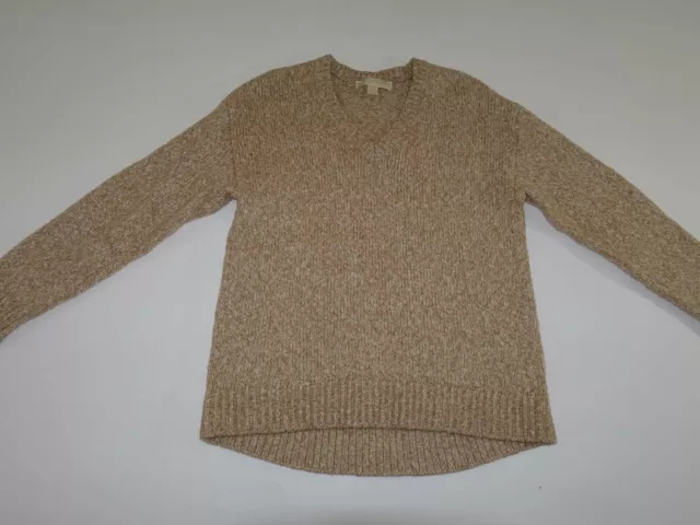 Michael Kors Women's V-Neck Sweater Small Beige Pullover Wool Cotton Blend S