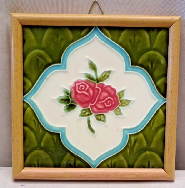 Antique Tile Majolica Japan Art Nouveau Architecture Rose Flower Design Rare#414