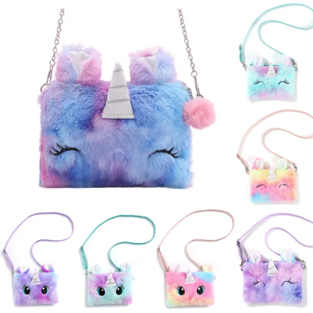 Cute Cartoon Plush Unicorn Backpack Shoulder Bags Fluffy Coin Purse Handbag Gift