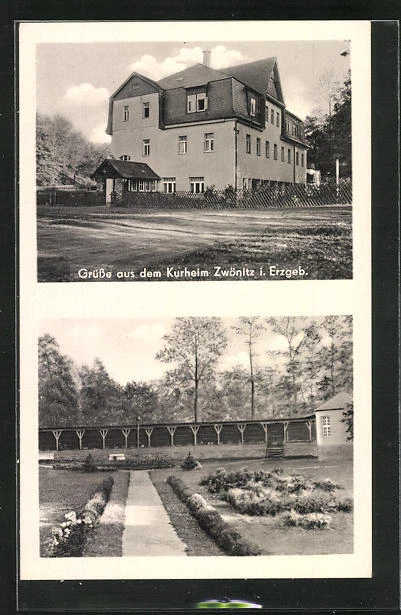 AK Zwönitz i. Erzgeb., Blick auf das Kurheim mit Parkanlage