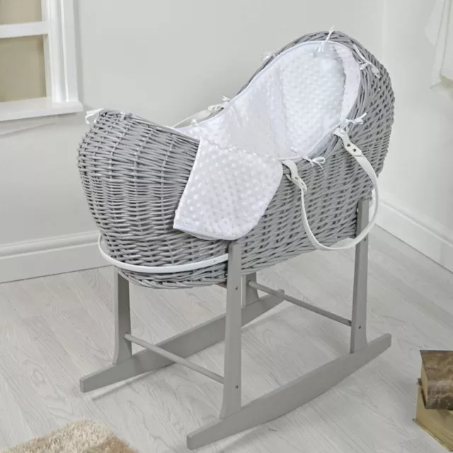 New Clair De Lune Grey Wicker Cosy Sleep Baby Rocking Stand Moses Basket J72