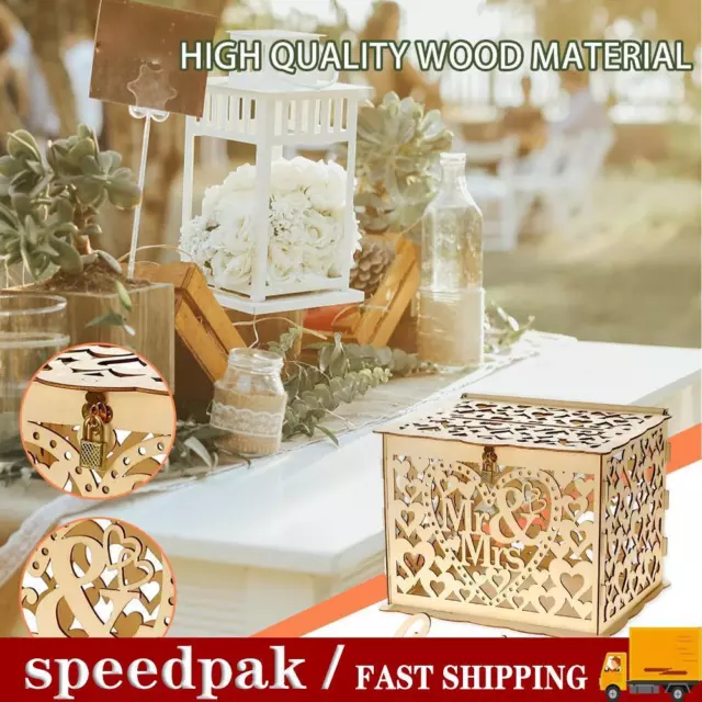 Wedding Card Box with Lock Rustic Wood Gift Box Card For Wedding DIY/ J9Z8 F8