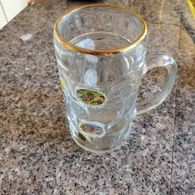 Large Glass German Beer Stein Mug Oktoberfest Bundesrepublik Deutschland 8"