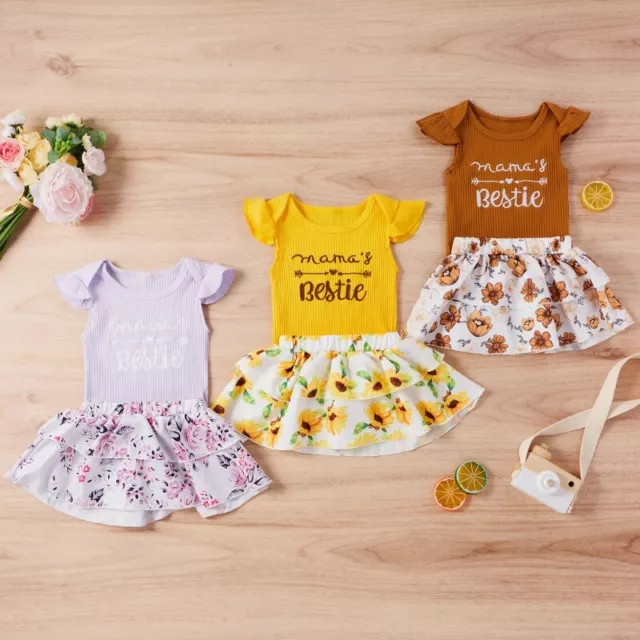 Infant Baby Kids Girl Romper Sun Flower Skirt Bodysuit Clothes 2Pcs Outfit 0-24M 3
