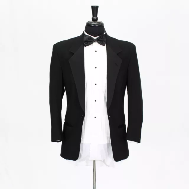 Pierre Cardin 34S Black Solid Wool One Button Tuxedo Jacket Blazer
