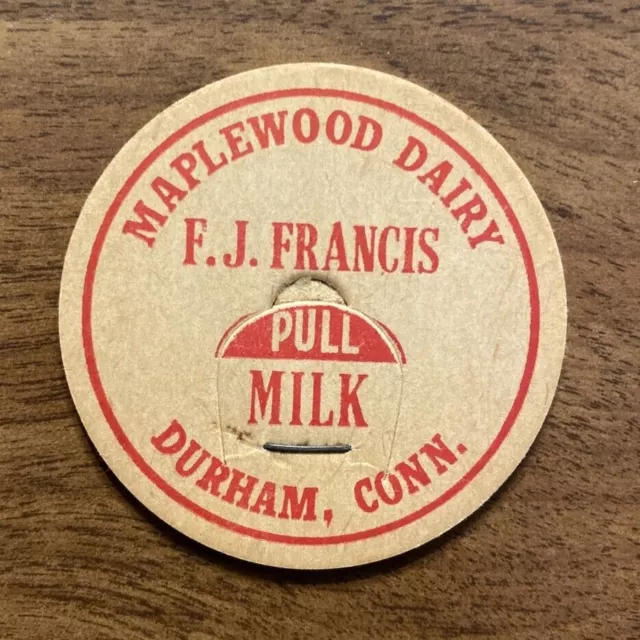 Rare Maplewood Dairy F. J. Francis Milk Bottle Cap Top Durham Connecticut CT A8