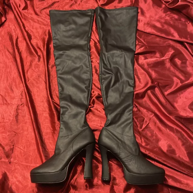 PLEASER ELECTRA 3000Z Black Faux Leather Thigh High Platform Boots Uk11 TV CD 45.00 PicClick UK
