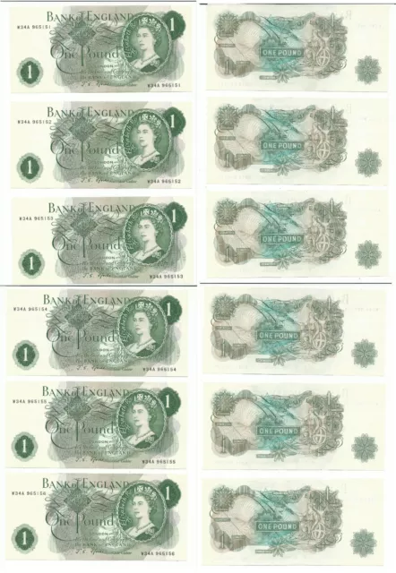 Banknotes: 6 sequentially numbered Fforde £1 notes  £££