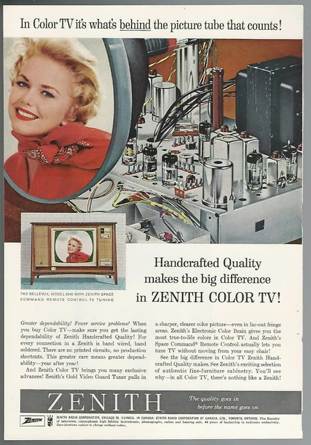 1962 ZENITH TV advertisement, Bellevue Television set, chromed chassis view