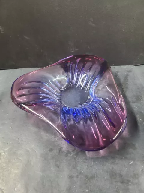 Vintage Chribska Purple Pink Art Glass Bowl Ashtray Sculpture