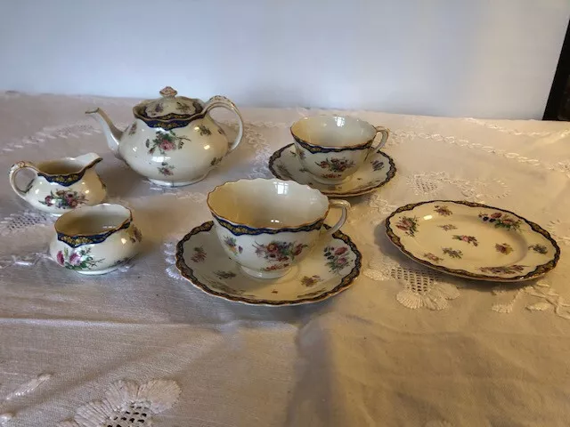 Crown Ducal Ware Pink Rose Tea for 2. Teapot 2 cups & saucers plate jug and bowl