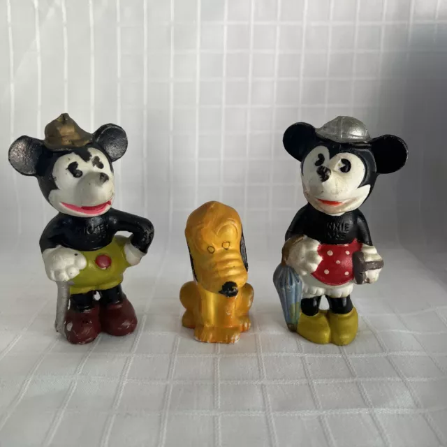 Vintage 1930's Walt Disney Mickey Mouse, Minnie Mouse, Pluto Japanese Bisque