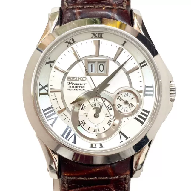 NEW SEIKO PREMIER PERPETUAL CALENDAR CALF LEATHER STRAP BEIGE FACE