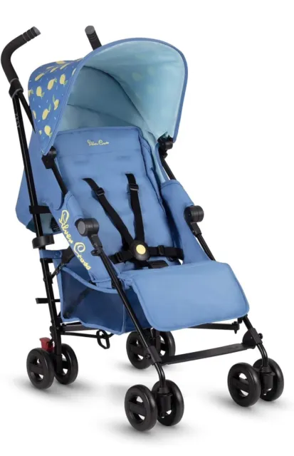 Silver Cross Zest Lightweight Fully Reclining Pushchair Stroller - Blue / Lemon