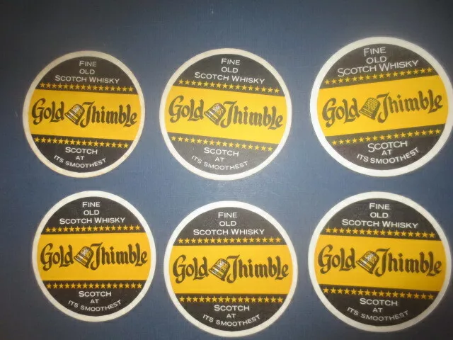 6 x  GOLD THIMBLE Scotch Whisky 1970,s Australian Issue COASTERS