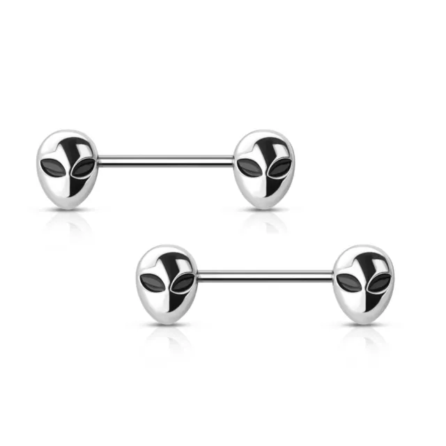 Nipple barbell ring surgical steel with Alain Face 14 Gauge Sold as a pair