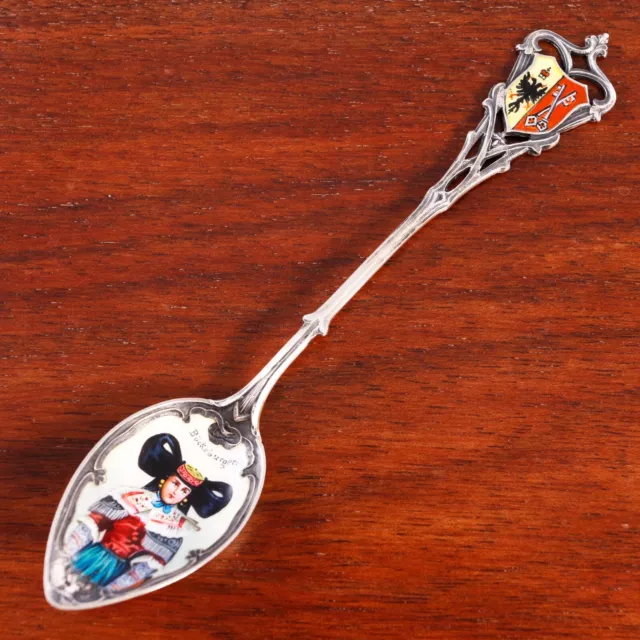 German 800 Silver Gilt Picture Bowl Souvenir Spoon Buckeburgerin No Monogram