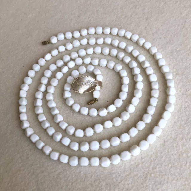 NWT! ~ Vintage ART DECO Czech MILK Glass CUBE Beads FLAPPER Length NECKLACE 56"