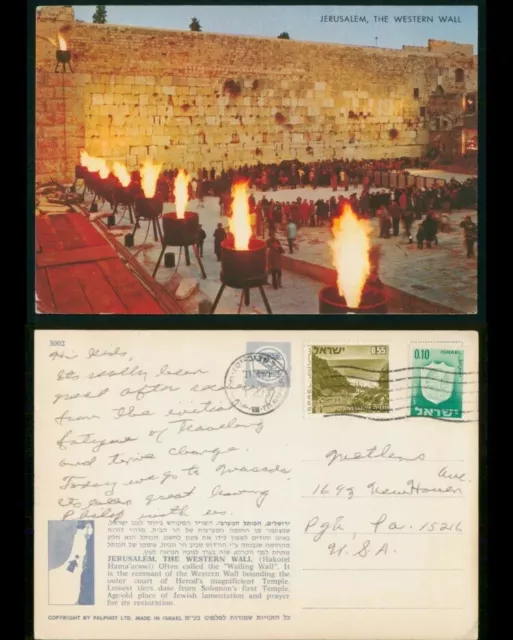 ISRAEL AK PPC Postcard JERUSALEM Western Wall 1973 to USA Top