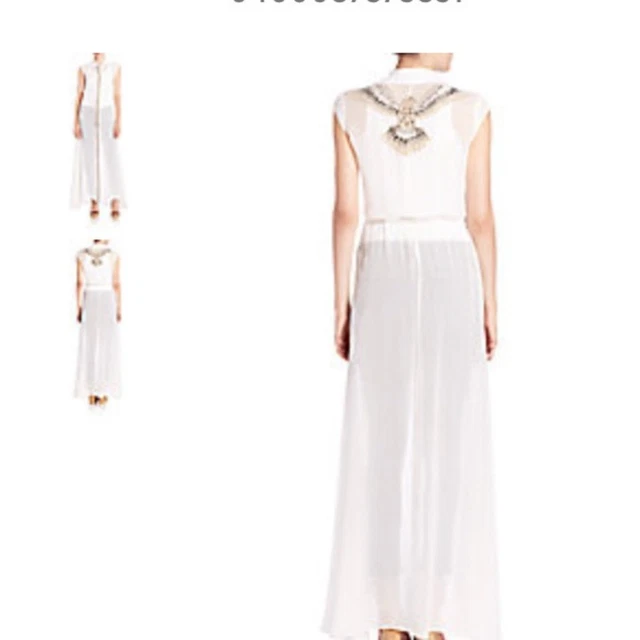 Haute Hippie Golden Eagle Beaded Ivory Silk Cloak Maxi Dress Size Small