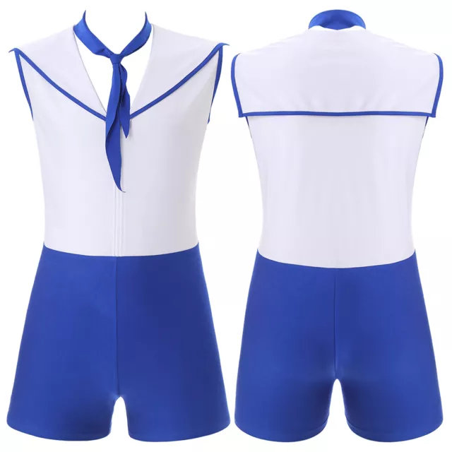 Mens Sailor Cosplay Costumes Sleeveless Jumpsuit Carnivals Sailor Romper Sexy 2