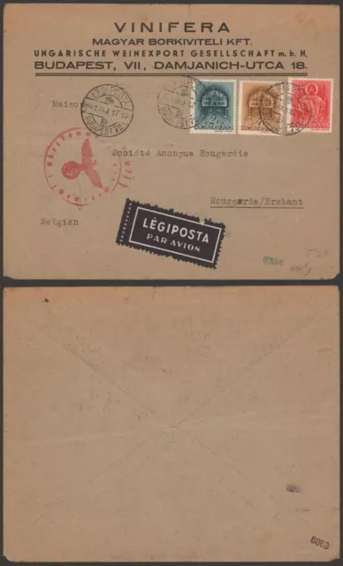 Hungary WWII 1941 - Air Mail Cover to Belgium - Censor Q632