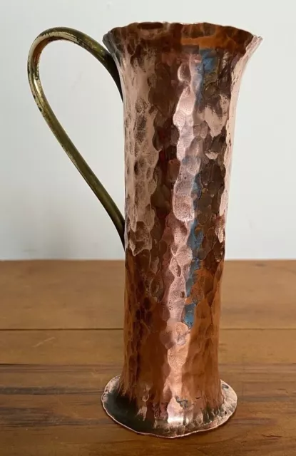 Antique Arts & Crafts Hand Beaten Copper Handled Posey Bud Vase