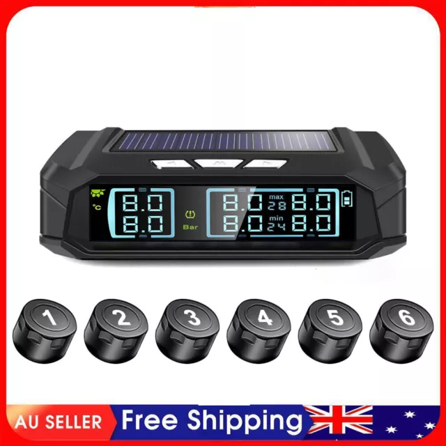 Solar Wireless TPMS Car Tire Tyre Pressure Monitor Monitoring System+6 Sensors