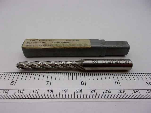 Niagara 49081, 1/4 O.d. 1 3/4 Loc Ball Hss End Mill 3/8 Shank 4 Flute, 0910A