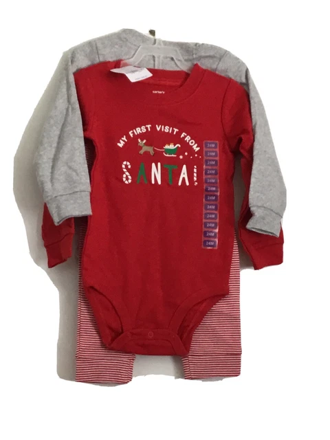 Carters 3 Piece Baby Pajama Set, Red And Gray, Christmas Themed. New With Tags.