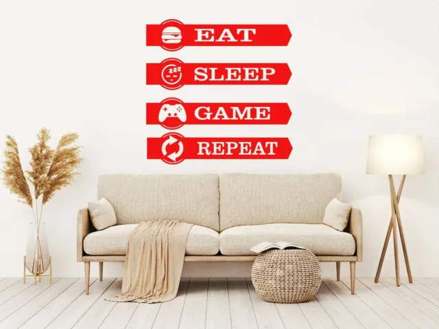 Adesivo da parete Eat Sleep Game Ripeti decalcomania gioco camera trasferimento Xbox PS5 vinile D 7