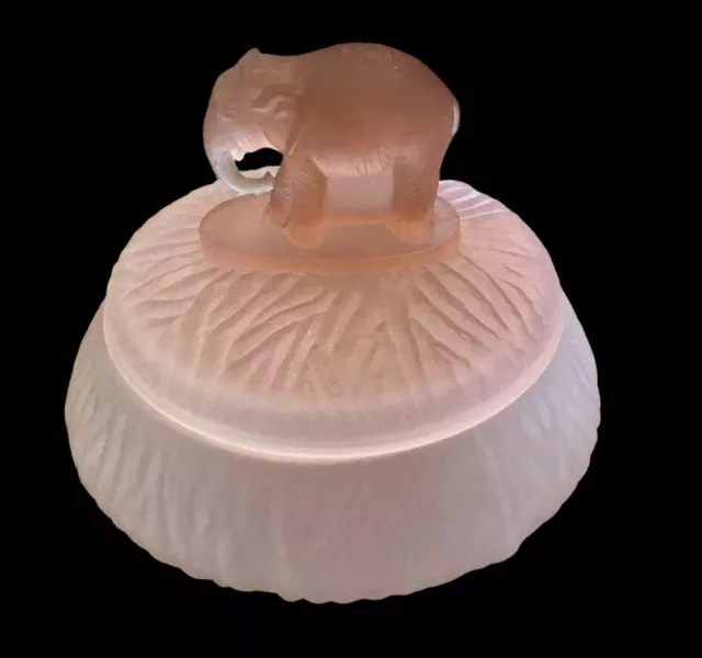 Vtg LE Smith Pink 5” Satin Glass Elephant Covered Candy Dish Powder Box Trinket