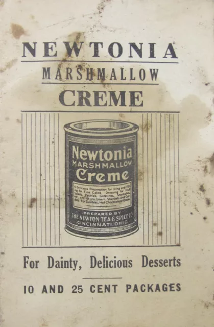 Antique Early 1900s Newtonia Marshmallow Creme Recipe Advertisment Booklet