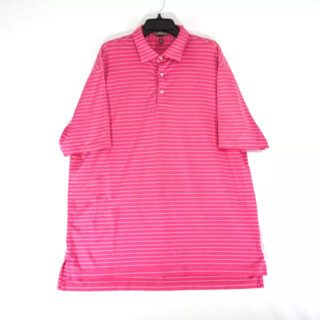 Peter Millar Summer Comfort Pink Striped Golf Polo Men's XL Polyester Stretch