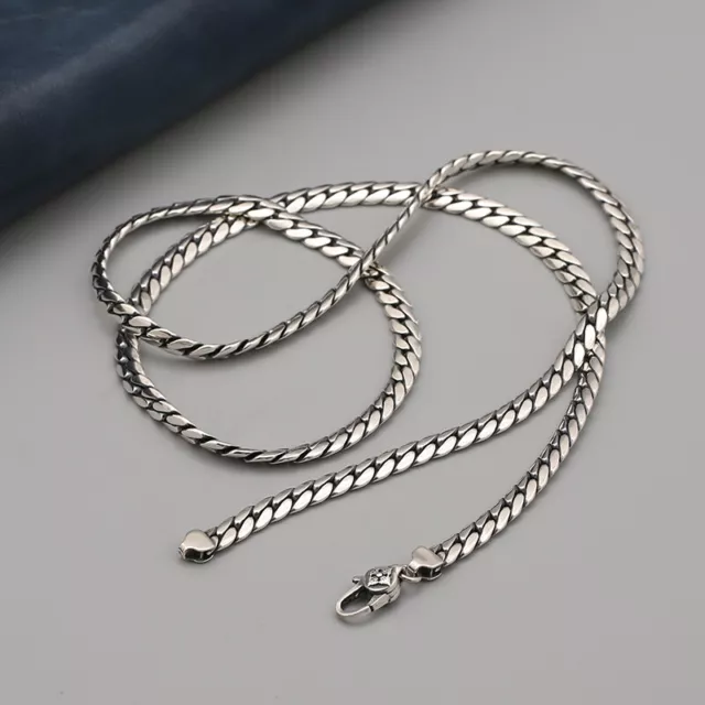 Fine Pure S925 Sterling Silver 925 Chain Men Women Curb Snake Necklace