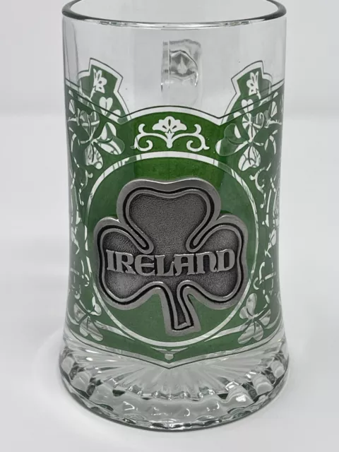 Ireland Pewter Shamrock Emblem Irish Beer Glass Stein Mug Green Claddagh Ring EX