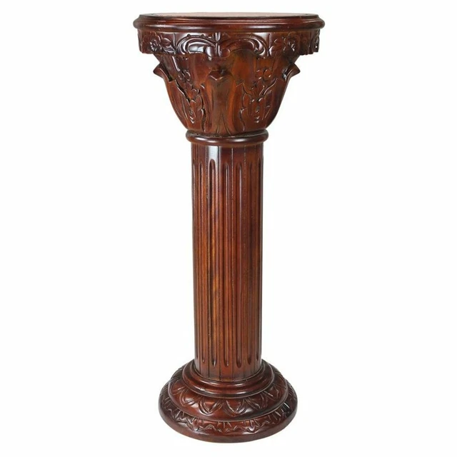 36.5 hand carved ornate solid rose marble inlay column fluted stand museum mount 2