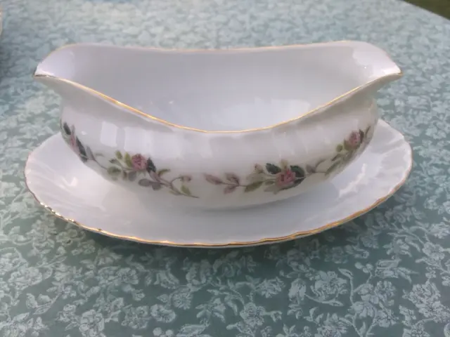 Creative Fine China REGENCY ROSE Gravy Boat w/Attached Underplate~Pink Gold