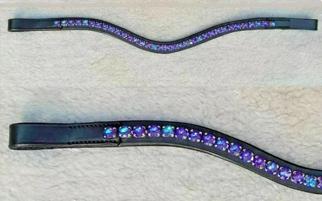 New Purple Crystal Leather Horse Bridle Brow-band All Size