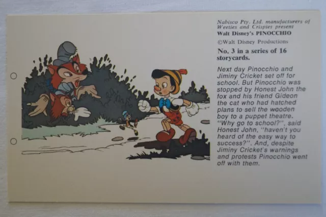 Classic Disney Vintage Nabisco Weeties Crispies Storycard - Pinocchio Series # 3